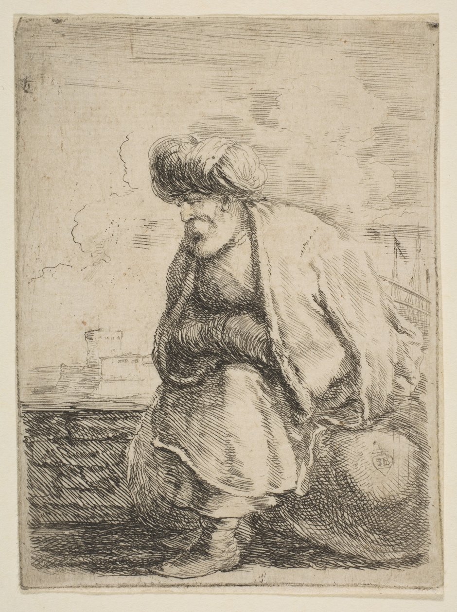 Ein alter Türke sitzt auf einem Stein, ca. 1662 von Stefano della Bella