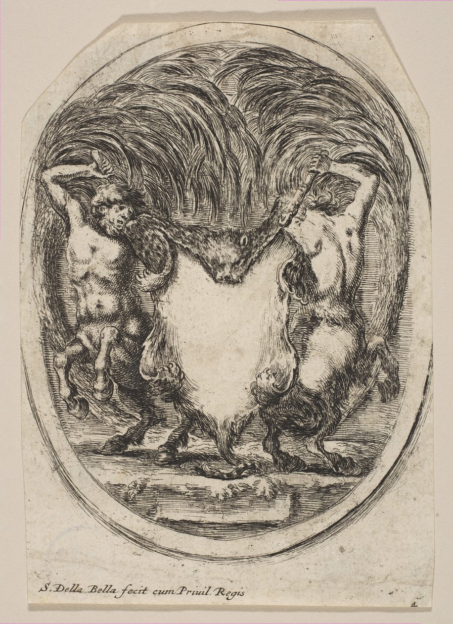 Kartusche aus einer Tigerhaut flankiert von zwei Kentauren, 1647 von Stefano della Bella
