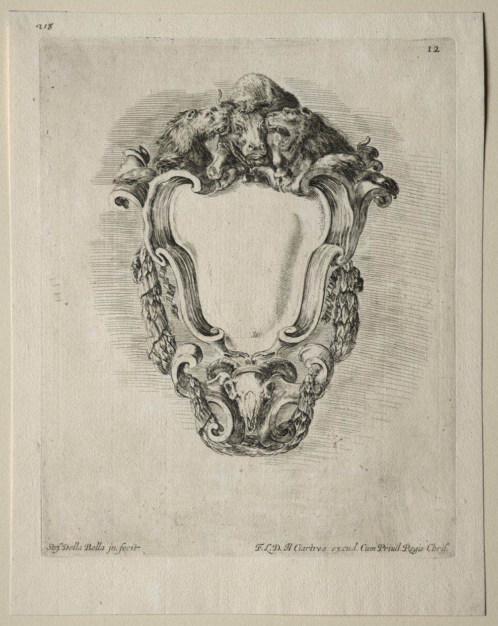 Sammlung verschiedener Kaprizen und neuer Entwürfe von Kartuschen und Ornamenten: Nr. 12 von Stefano della Bella