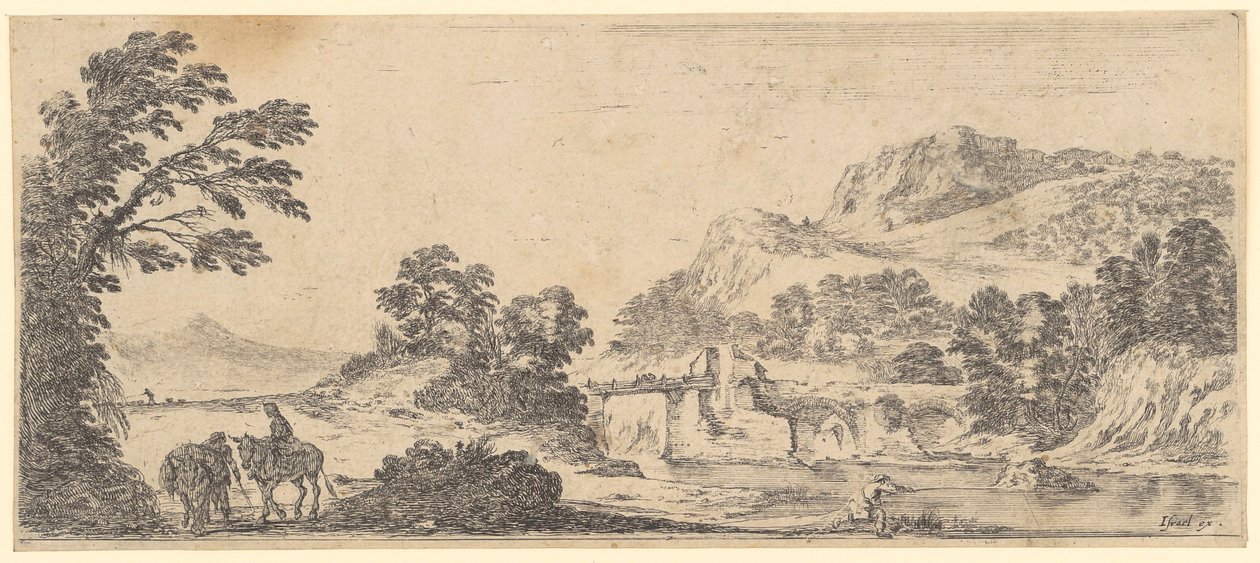 Flusslandschaft mit Steinbrücke von Stefano della Bella