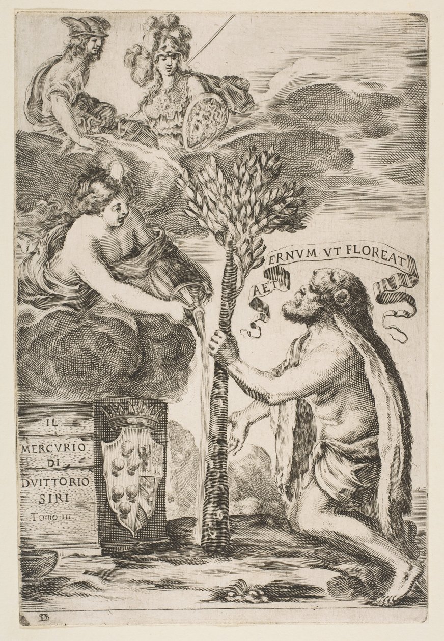 Frontispiz für Il Mercurio, III: Herkules pflanzt seine Keule, 1652 von Stefano della Bella