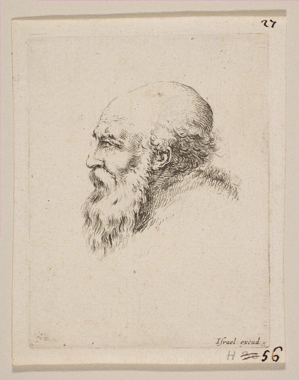 Kopf eines kahlen und bärtigen alten Mannes im Profil, aus Verschiedene Köpfe und Figuren Diverses..., 1650 von Stefano della Bella