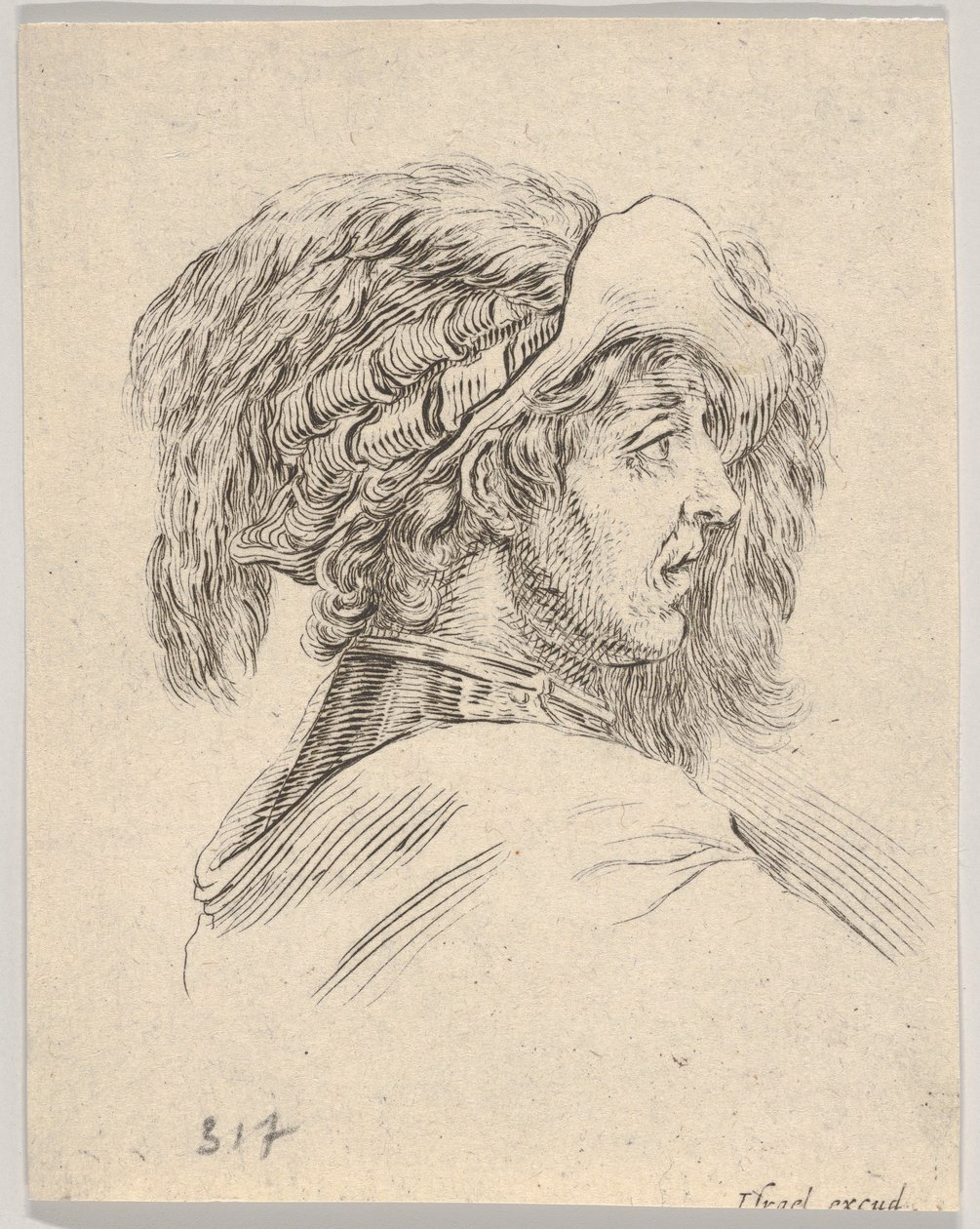 Kopf eines bartlosen Mannes im Profil nach rechts (aus Diverse Köpfe und Figuren, 1650) von Stefano della Bella