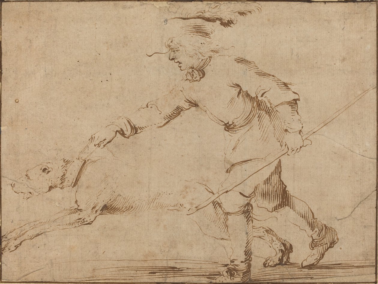 Jäger mit einem Hund an der Leine von Stefano della Bella