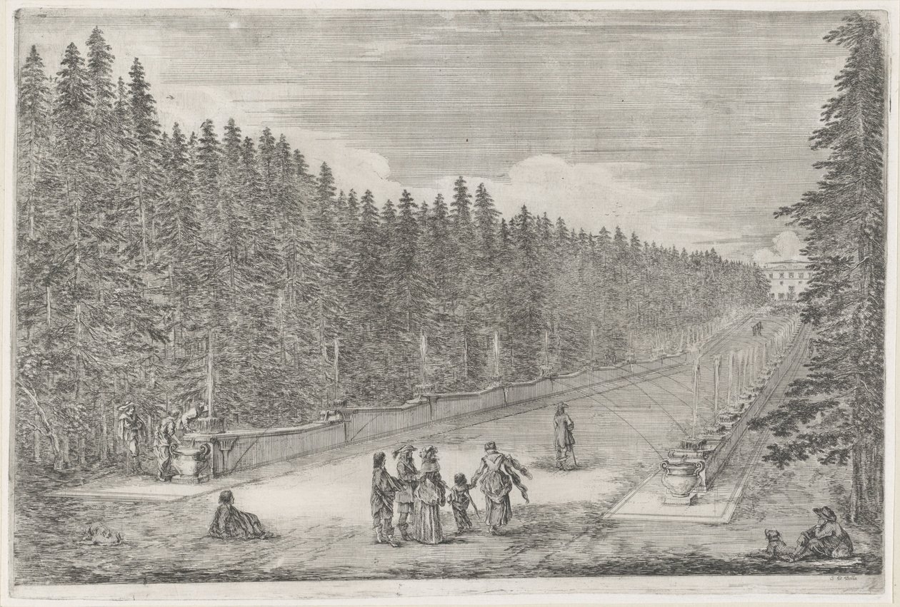 Allee mit Brunnen im Garten der Villa Pratolino (Die Villa Pratolino) von Stefano della Bella