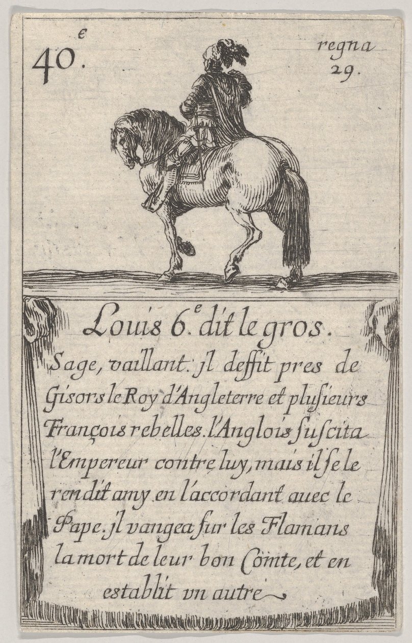 Ludwig VI., genannt der Dicke Weise, tapfer..., aus Spiel der Könige von Frankreich Jeu des Rois, 1644 von Stefano della Bella