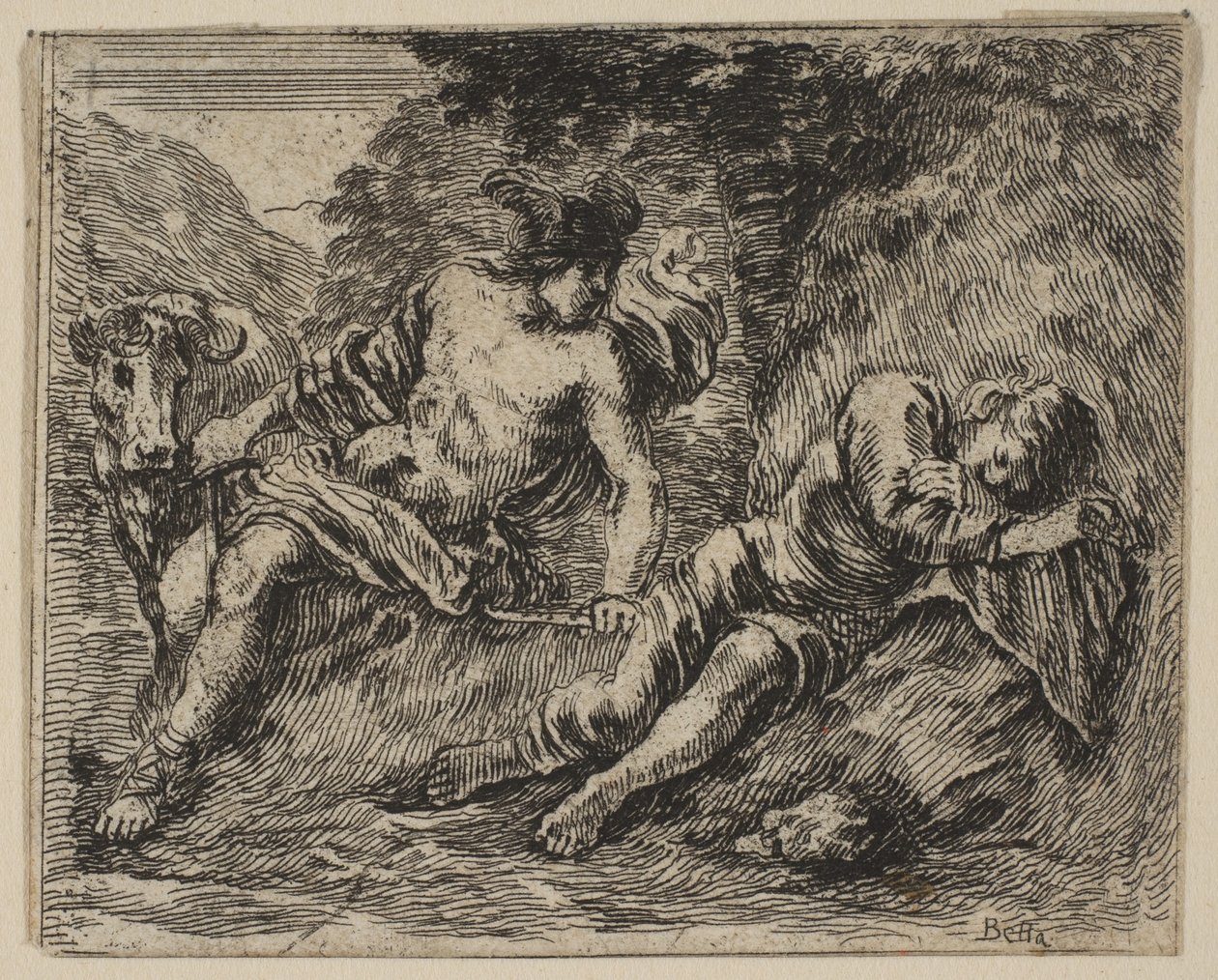 Merkur und Argus, aus dem Spiel der Mythologie, 1644 von Stefano della Bella