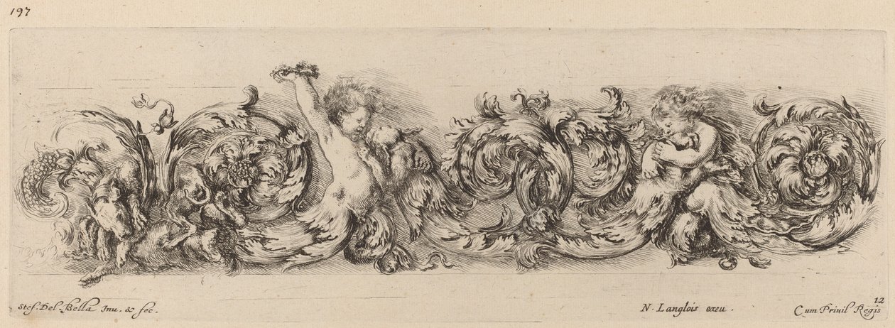 Ornamentale Fries mit Kindern und Hunden, wahrscheinlich 1648 von Stefano della Bella