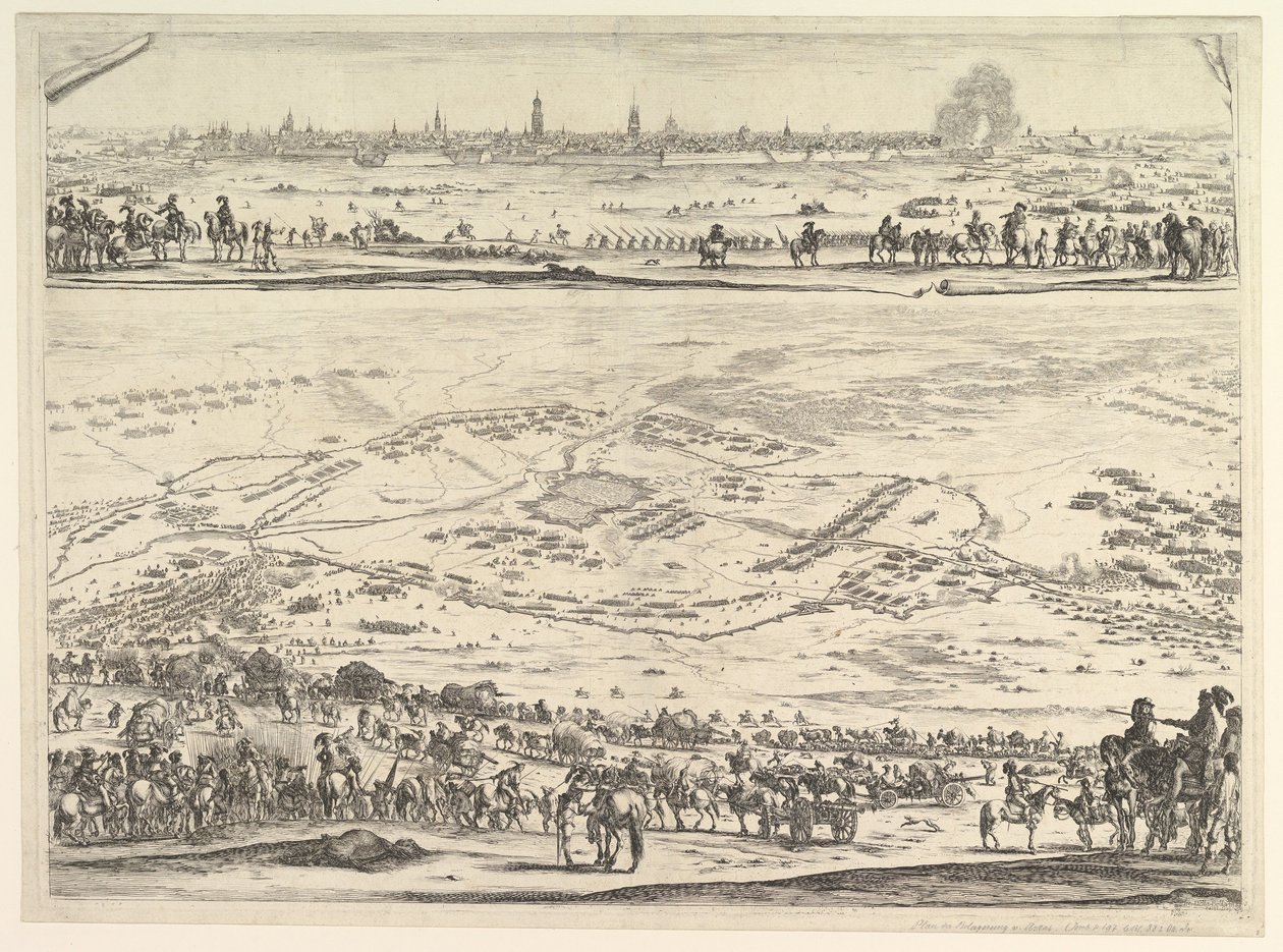 Plan und Ansicht der Belagerung von Arras: unterer Teil der Platte mit einer topographischen Ansicht, 1641 von Stefano della Bella