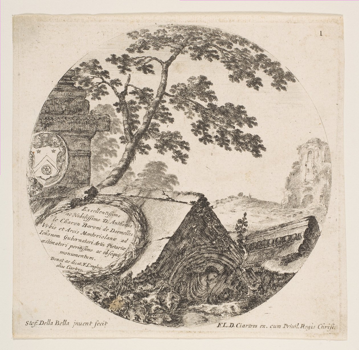 Tafel 1: Fragmente von antiken Denkmälern, aus Römische Landschaften und Ruinen Paysages..., ca. 1646 von Stefano della Bella