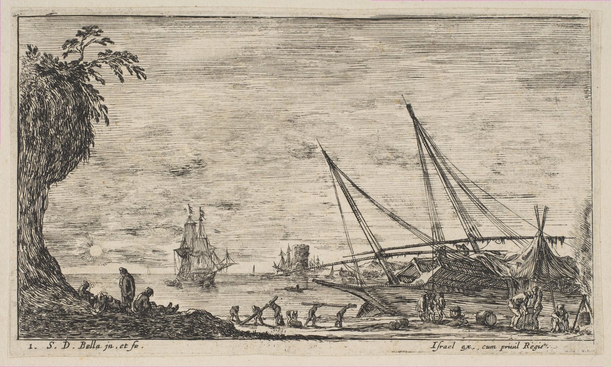 Platte 1: Hafen mit Schiffen, aus 