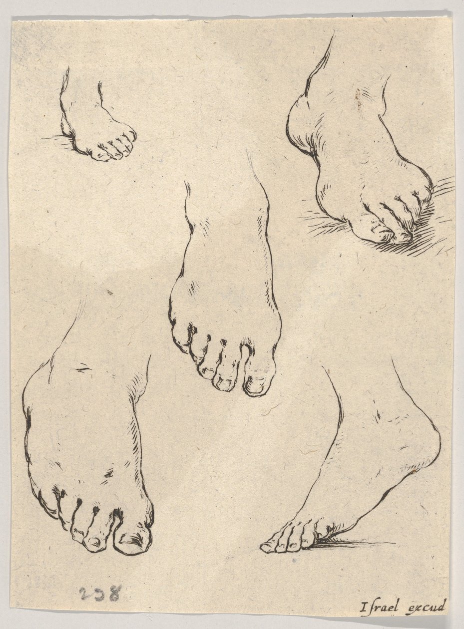 Tafel 7: Fünf Füße, aus Das Buch zum Zeichnen lernen Livre pour apprendre à dessiner, ca. 1649 von Stefano della Bella