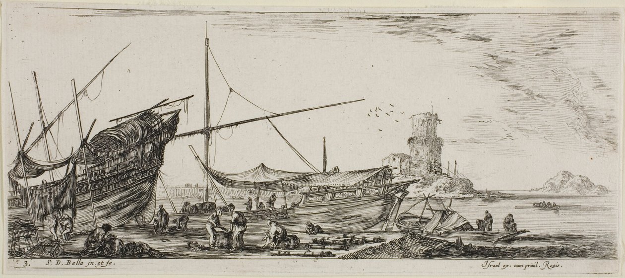 Tafel Drei aus Verschiedene Einschiffungen von Stefano della Bella
