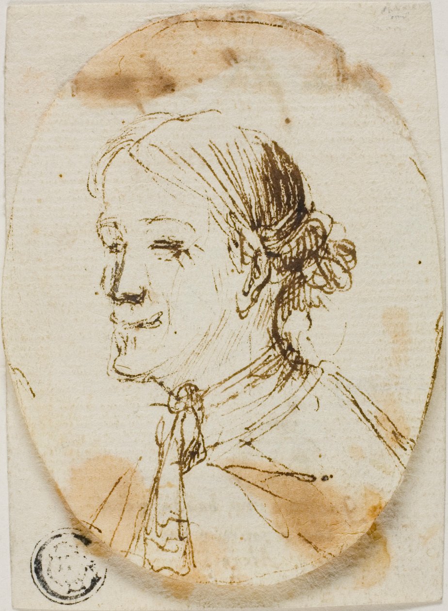 Porträtbüste eines Mannes mit Krawatte (recto); Skizze eines Sattels (verso) von Stefano della Bella