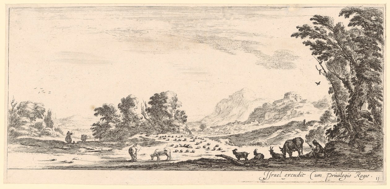 Schäferin auf einer Weide mit Viehherde von Stefano della Bella