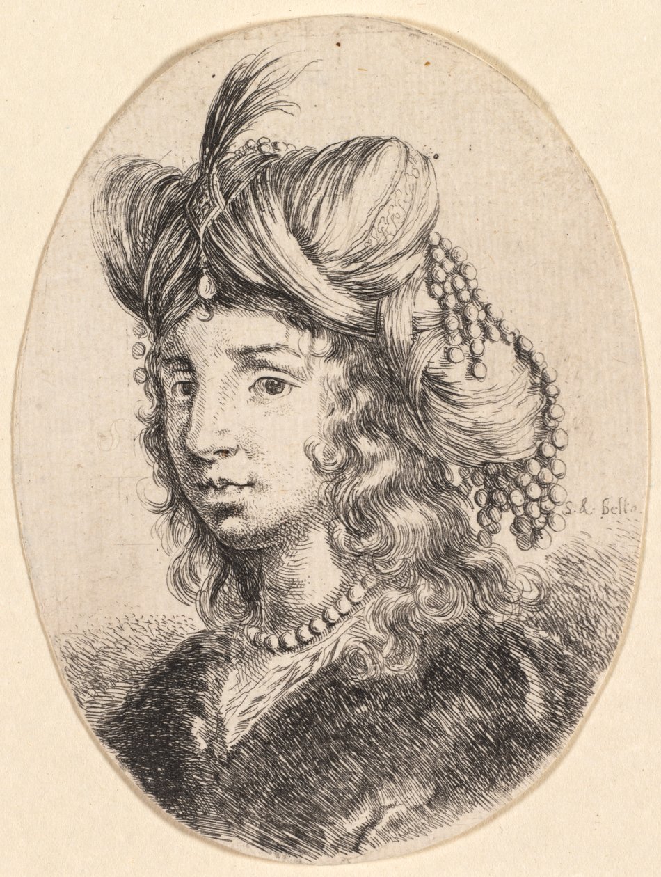 Mehrere Köpfe im persischen Stil: Porträt, Sultana mit einer Perlenkette und einem Turban..., 1649 von Stefano della Bella