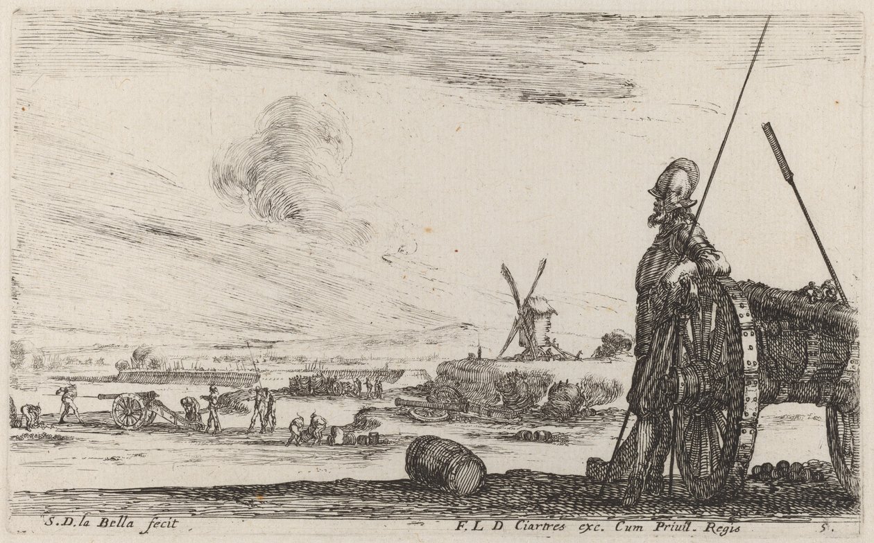 Soldat in Rüstung und eine Kanone, ca. 1641 von Stefano della Bella