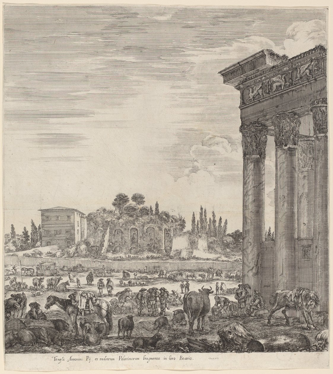 Tempel des Antonius und das Campo Vaccino von Stefano della Bella