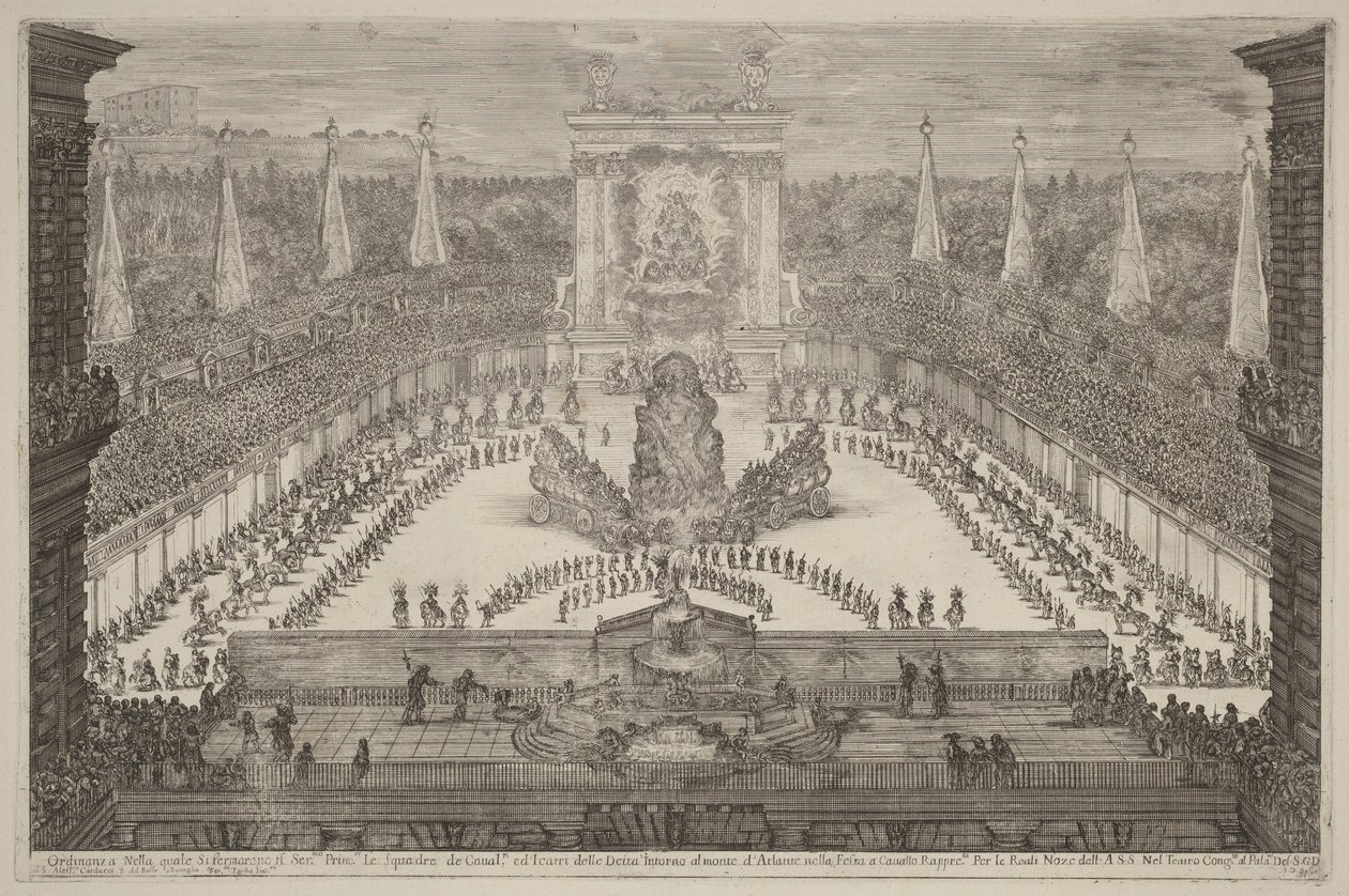 Der Prinz der Toskana, seine Pferdetruppen und Kutschen um den Berg Atlas von Stefano della Bella
