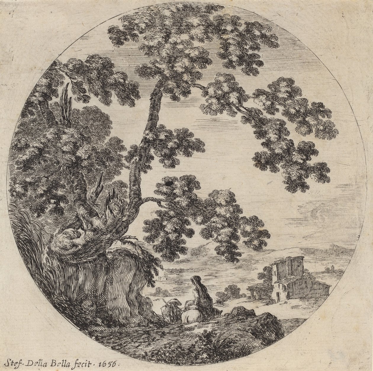 Zwei Reisende an einer alten Eiche vorbeigehend, 1656 von Stefano della Bella