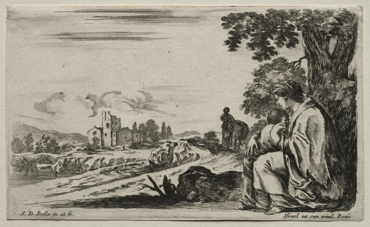 Verschiedene Figuren und Landschaften: Eine arme Krankenschwester sitzt unter einem Baum von Stefano della Bella