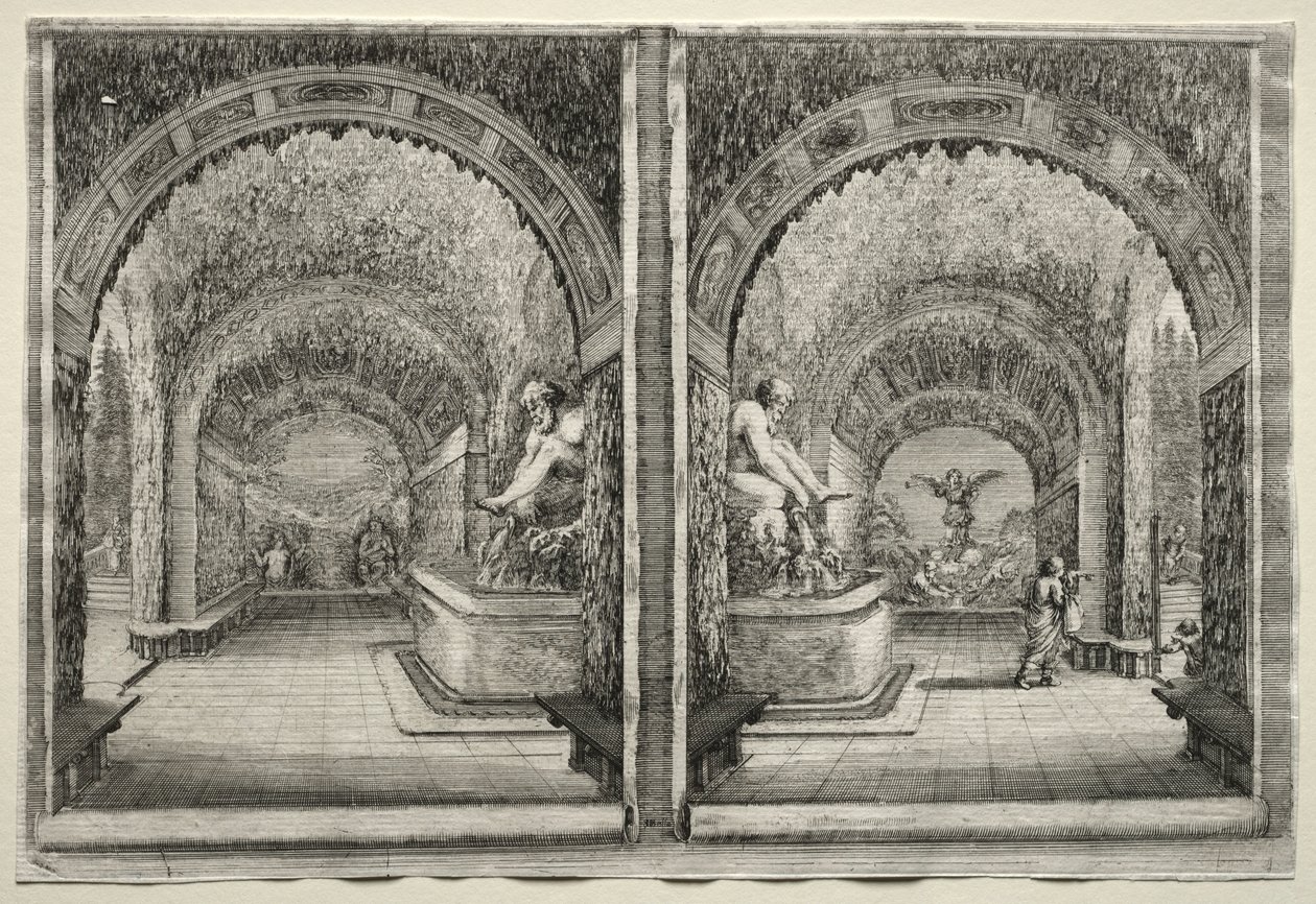 Ansichten der Villa von Pratolino: Zwei Ansichten der Grotte von Stefano della Bella