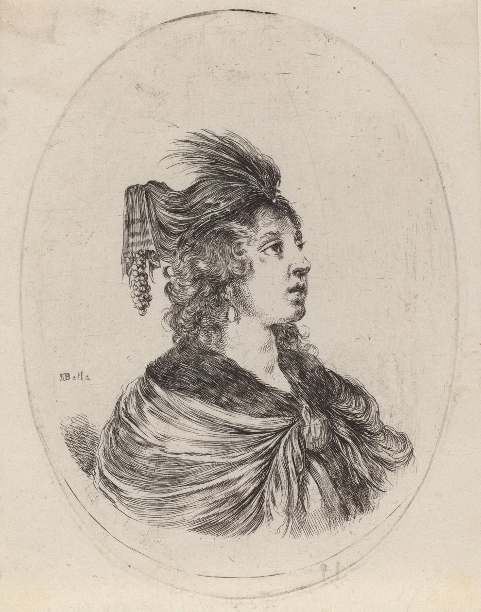 Frau mit gefiedertem Turban, nach rechts gewandt von Stefano della Bella