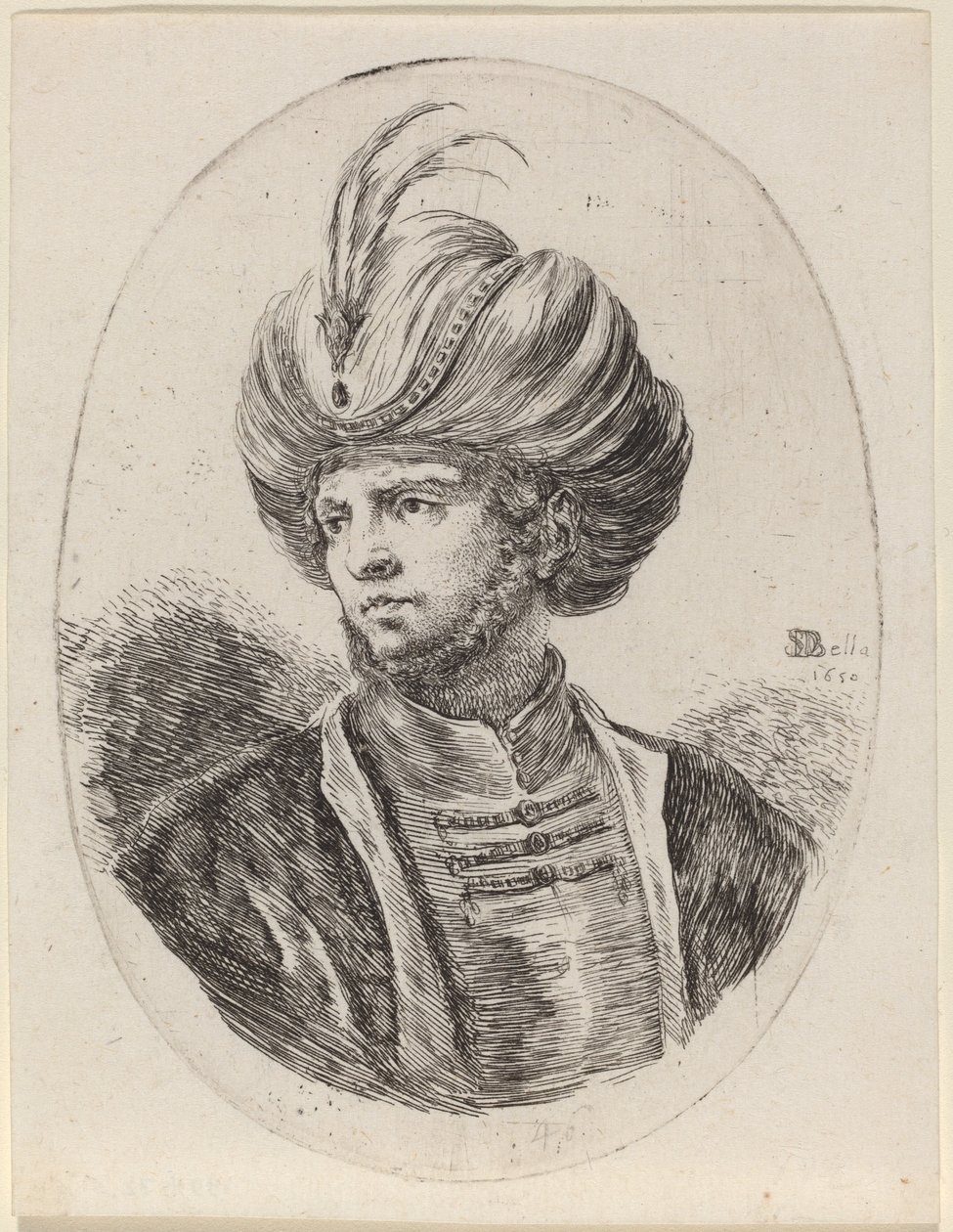 Junger Mohr mit leichtem Bart und gefiedertem Turban, nach links gewandt von Stefano della Bella