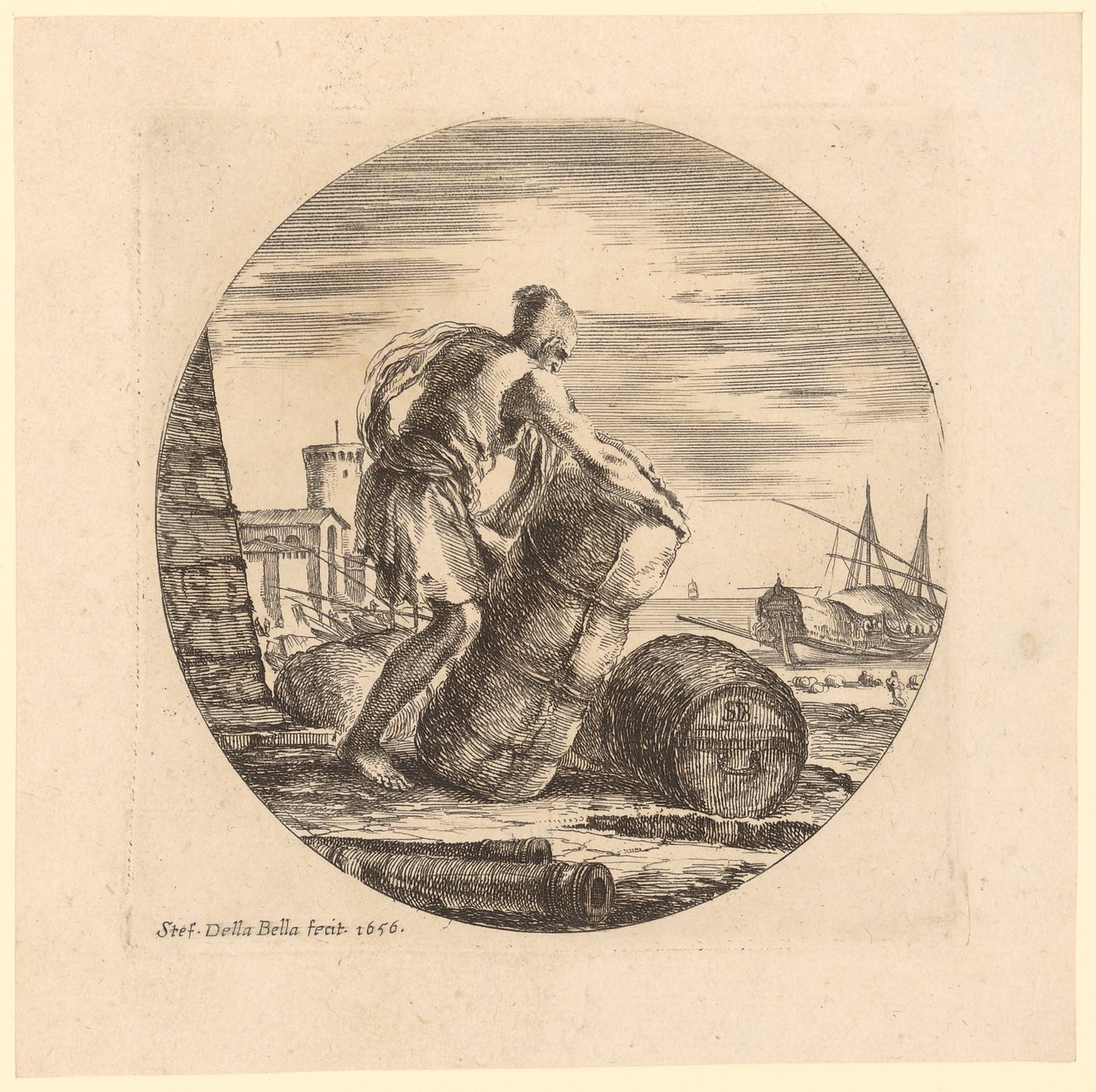 Zwangsarbeiter beim Transport von Waren von Stefano della Bella