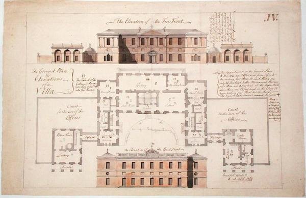 Grundriss und Aufrisse für eine stattliche Villa, 1770 von Stephen Riou