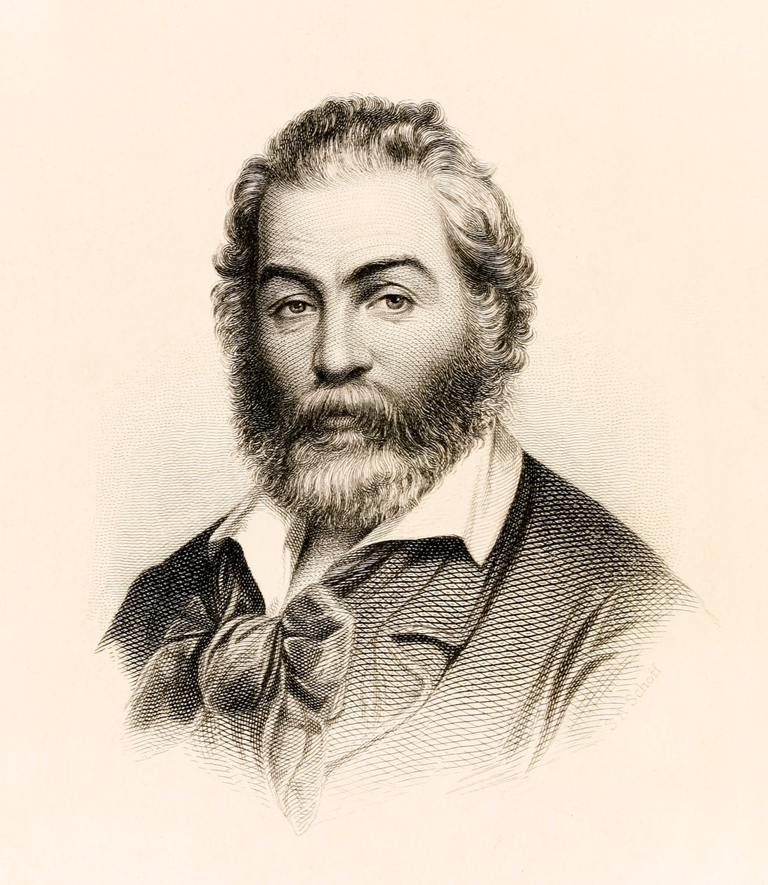 Frontispiz aus einer Ausgabe von 1860 von "Grashalme", einer Gedichtsammlung des amerikanischen Dichters Walt Whitman von Stephen Alonzo Schoff