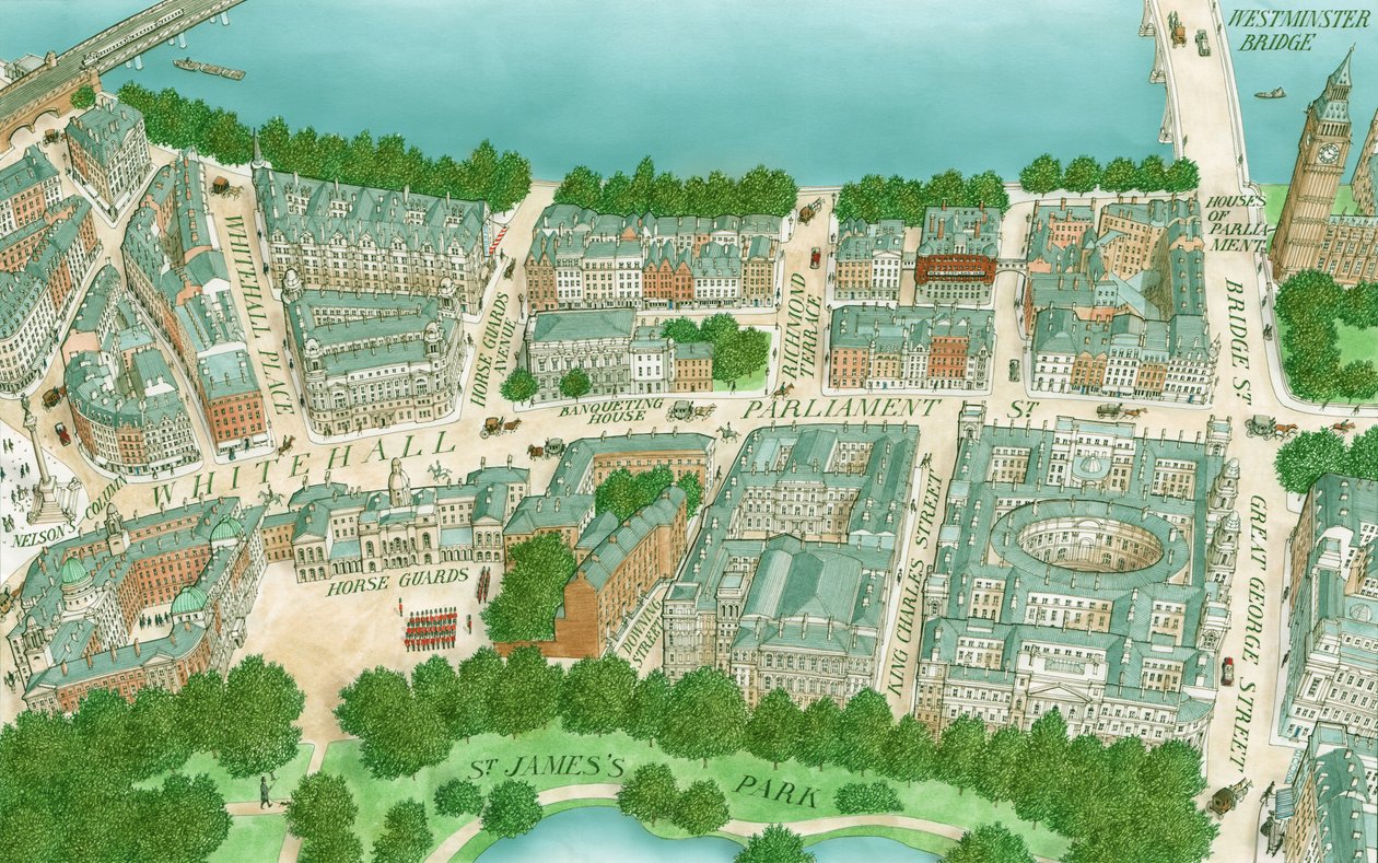 Edwardianisches Whitehall, London, ca. 1890-1905 (gezeichnet 1995) von Stephen Conlin
