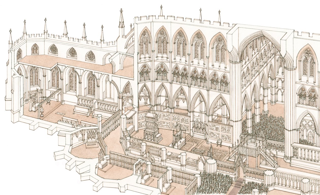 Der Chor der Westminster Abbey zur Zeit der Krönung von König Heinrich IV. im Jahr 1399 von Stephen Conlin