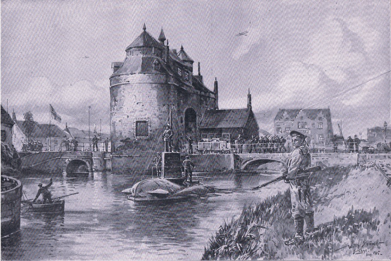 Ein sicherer Hafen in Brügge, aus Die illustrierte Geschichte des Weltkriegs 1914-1915, veröffentlicht von Union Berlagsefellfchaft von Willy Stoewer 