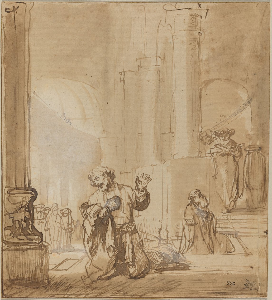 Das Gleichnis vom Zöllner und Pharisäer von Studio of Rembrandt van Rijn