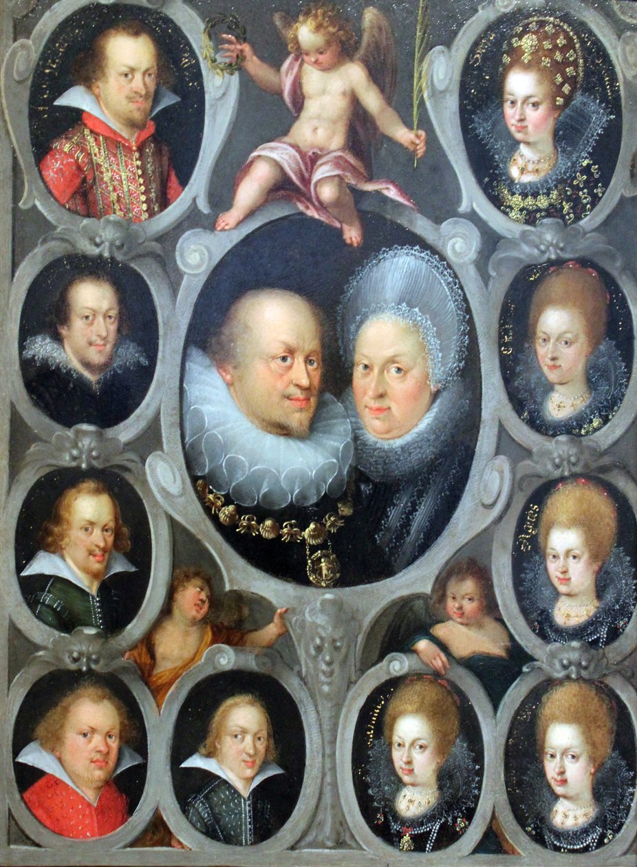 Herzog Friedrich I. (1557-1608) (reg. 1593-1608) und Herzogin Sibylla von Württemberg mit zehn ihrer Kinder von Stuttgarter Hofmaler