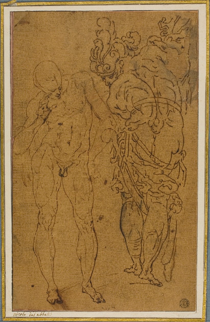 Männlicher Akt und Krieger in Rüstung von Style of Giulio Benso