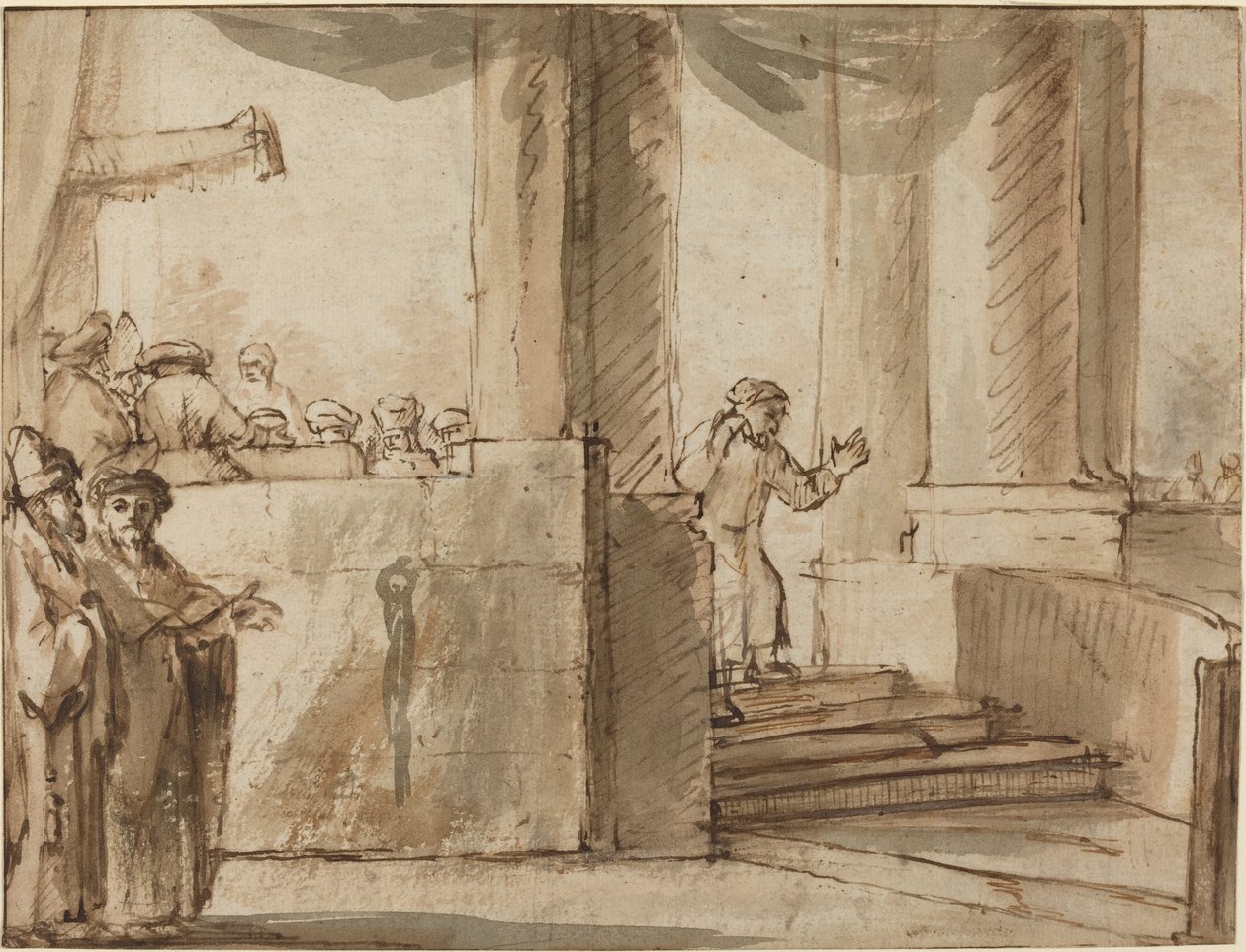 Judas verlässt den Hohepriester von Style of Rembrandt van Rijn