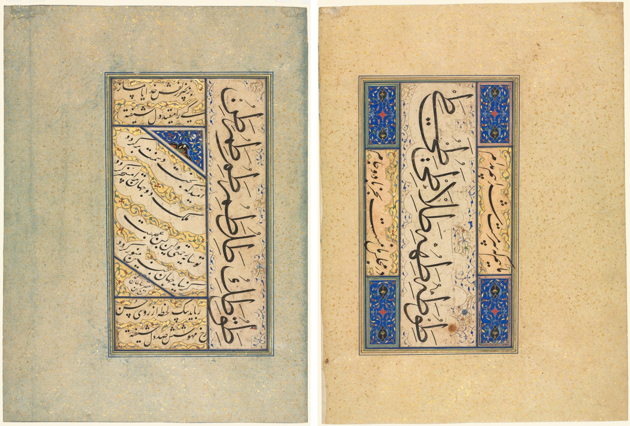 Persische Vierzeiler (Rubayi) und kalligrafische Übungen (recto); persische Verse (khamriyya) (verso) von Sultan Muhammad Khandan