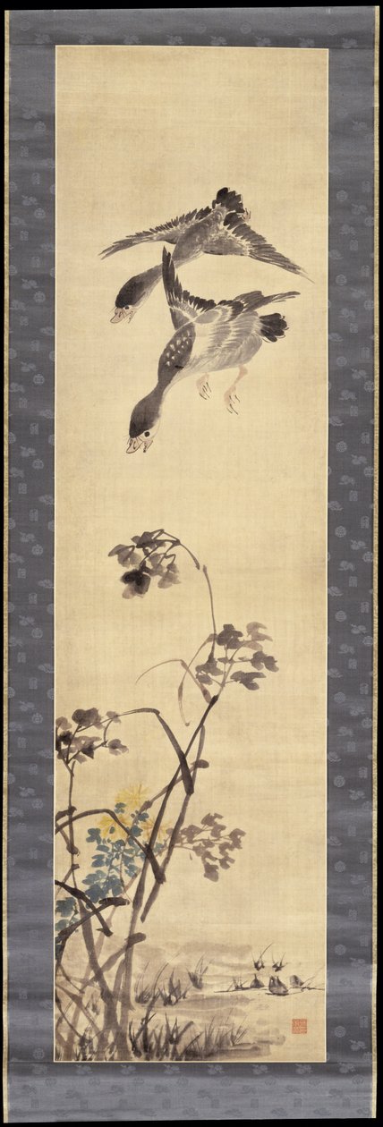 Gänse und Schilf (Hängerolle, Feder & Tinte und Farbe auf Satin) von Sung op 1843 97 Chang