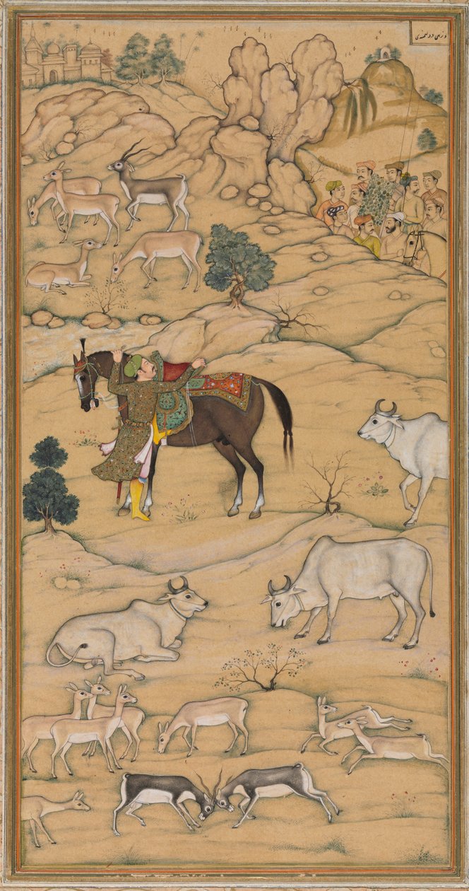 Akbar besteigt sein Pferd, Seite aus dem Chester Beatty Akbar Nama Geschichte von Akbar von Sur Das Gujarati