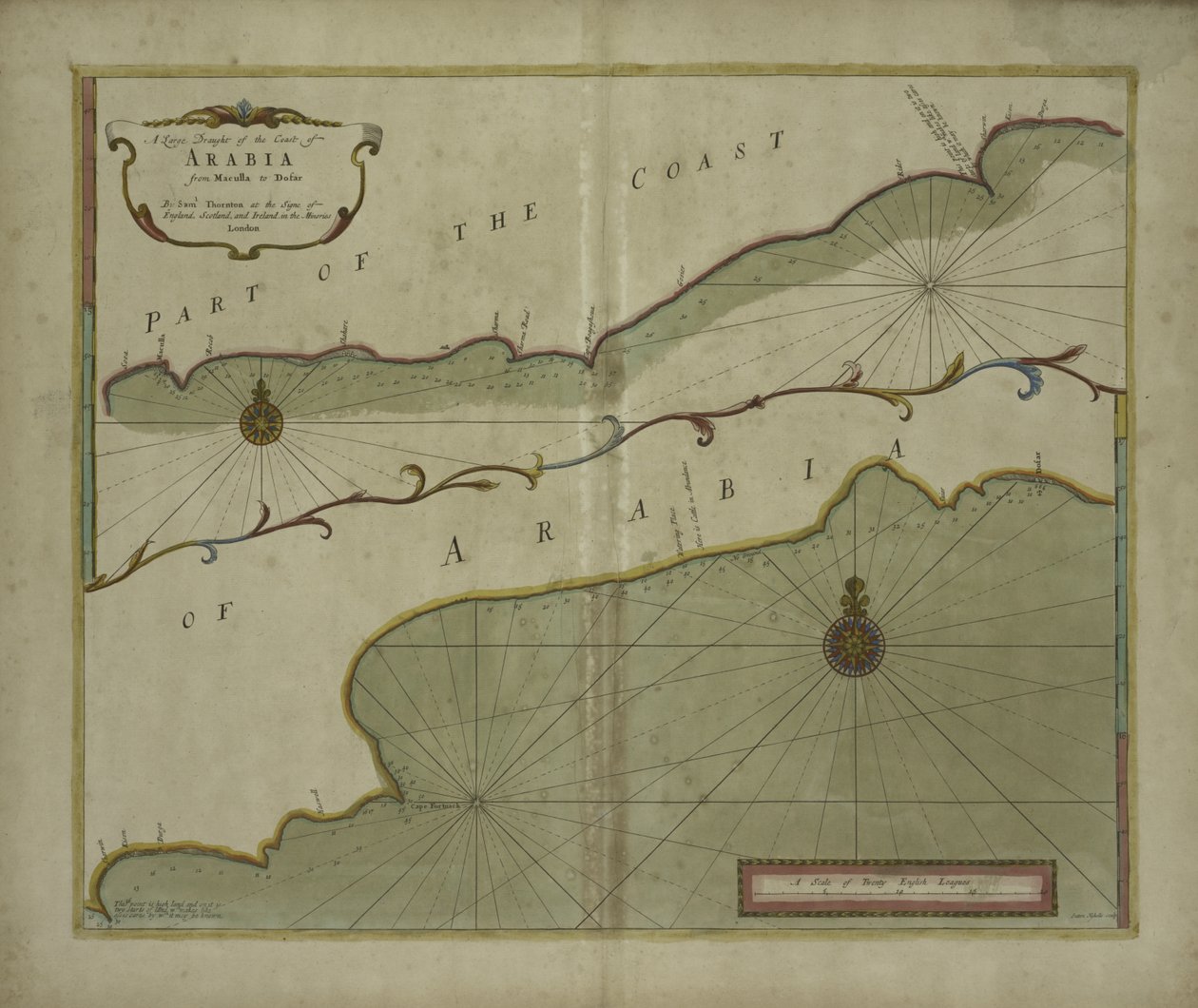 Eine große Zeichnung der Küste Arabiens von Maculla bis Dofar, 1703 (Farbstich) von Sutton Nicholls