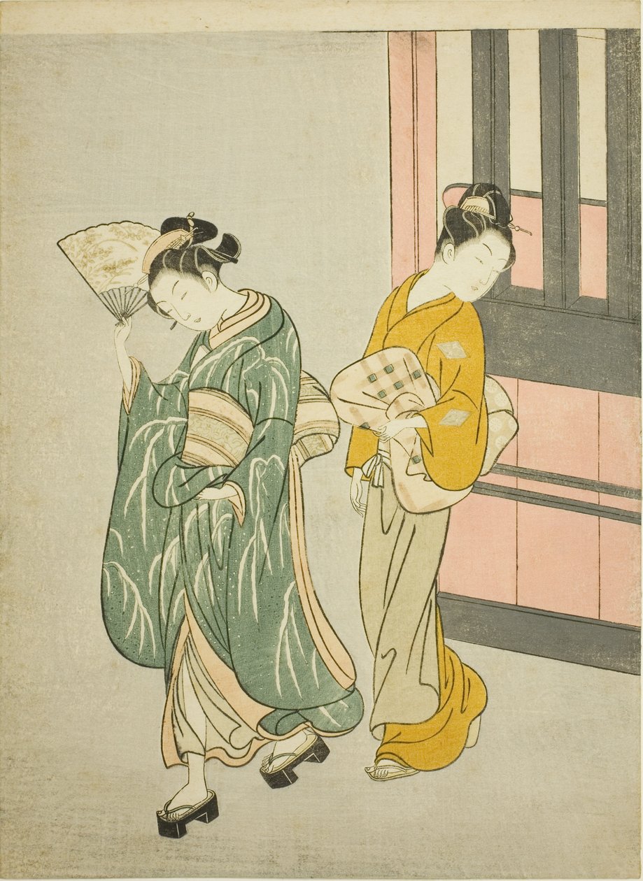 Klare Brise von einem Fächer (Ogi no seiran), aus der Serie Acht Ansichten des Salons (Zashiki hakkei) von Suzuki Harunobu
