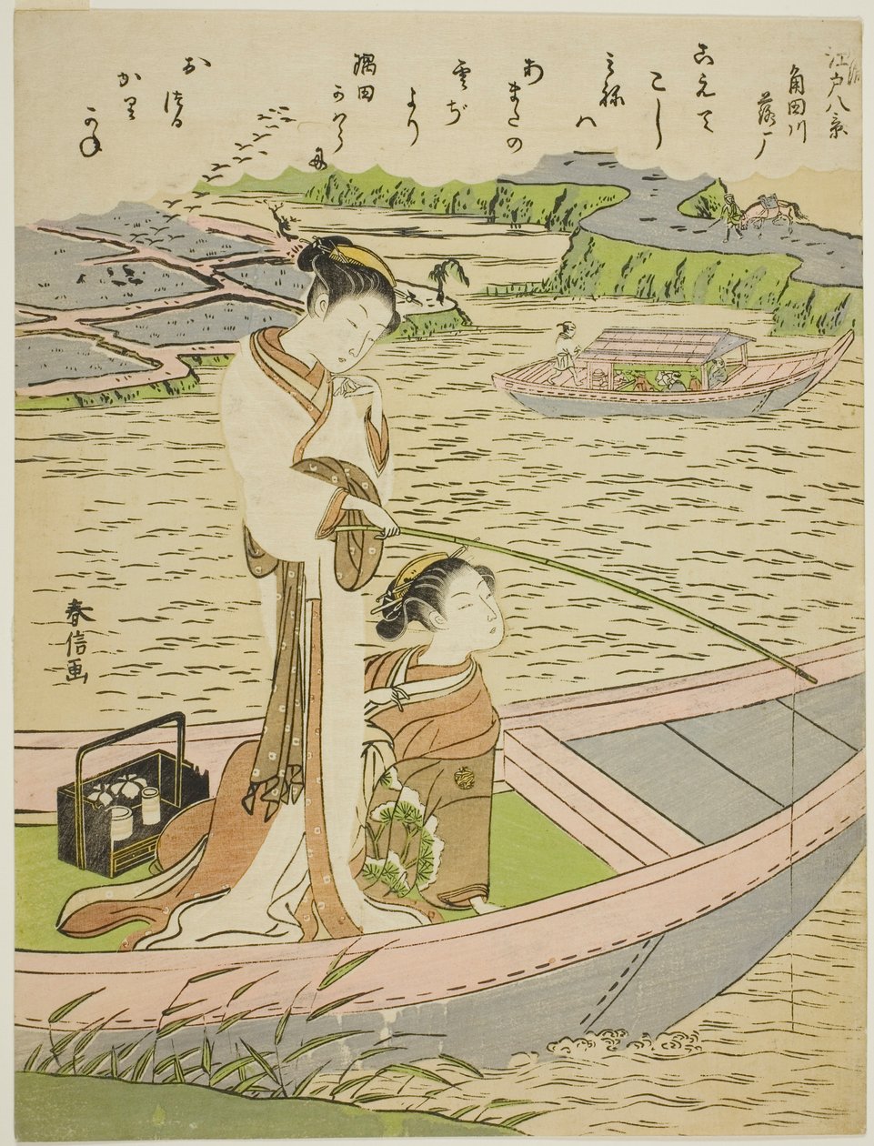 Gänse, die auf dem Sumida-Fluss landen, aus der Serie "Acht modische Ansichten von Edo" von Suzuki Harunobu
