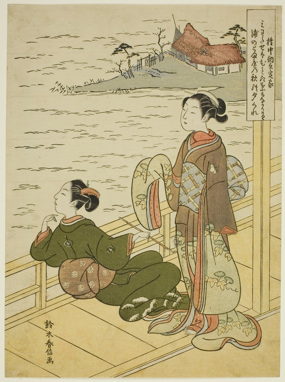 Gonchunagon Sadaie (Fujiwara no Teika), aus einer unbetitelten Serie von Parodien der Drei Abendgedichte von Suzuki Harunobu