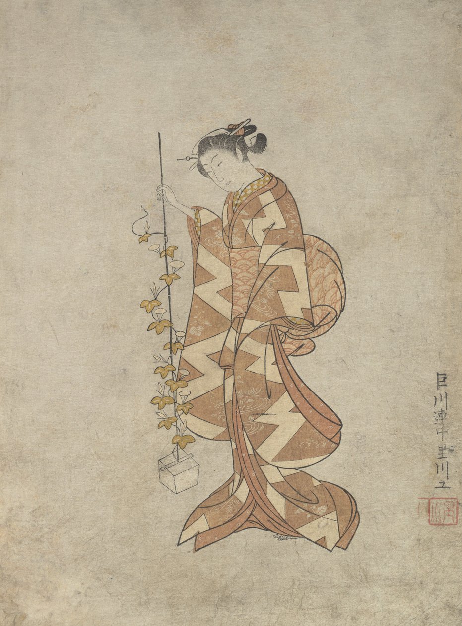 Moderne Darstellung der Dichterin Kaga no Chiyo, ca. 1765 von Suzuki Harunobu