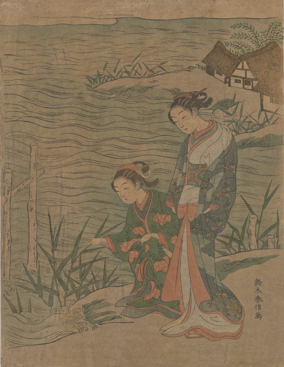 Zwei junge Damen am Ufer, ca. 1768 von Suzuki Harunobu