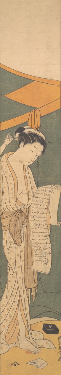 Frau im Nachthemd liest einen Brief, 1764-72 von Suzuki Harunobu