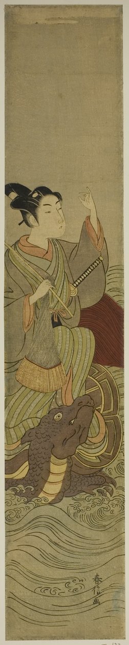 Junger Mann reitet auf einer Riesenschildkröte (Parodie auf Urashima Taro) von Suzuki Harunobu