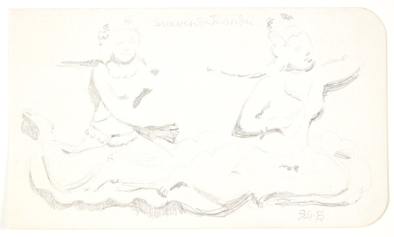"Schwebende Frauen". Studienblatt nach Reliefs in Borobudur, Java. von Svend Rathsack